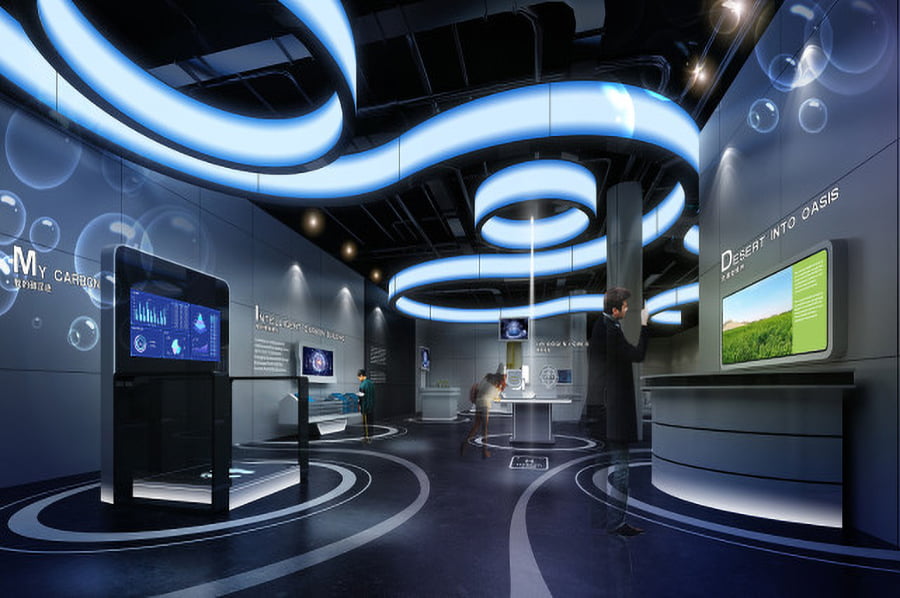 企业展馆设计,家用陶瓷企业产品展厅施工,防汛物资企业产品展馆效果图