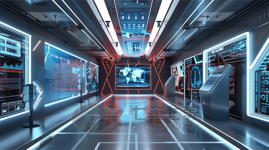 高科技防空馆效果图,多媒体互动数字化智慧展厅设计,防空馆设计公司